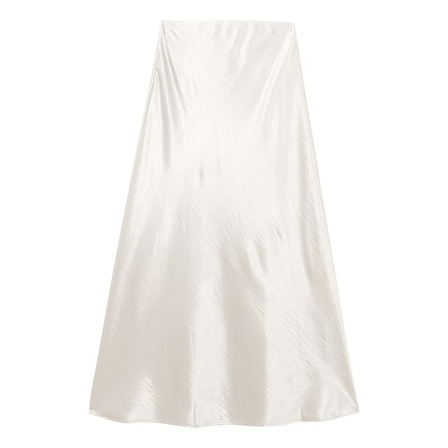 Lustrous Satin Midi Skirt with High Waist