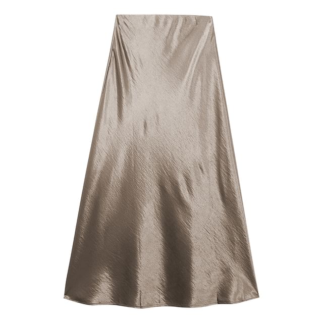 Lustrous Satin Midi Skirt with High Waist