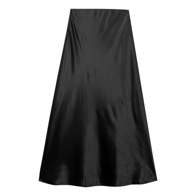 Lustrous Satin Midi Skirt with High Waist