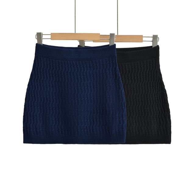 Cable Knit Pencil Mini Skirt with High Rise