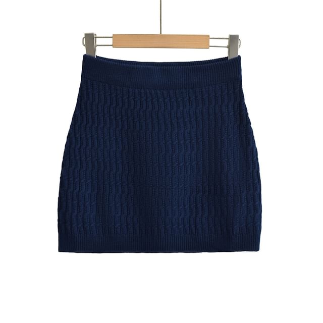 Cable Knit Pencil Mini Skirt with High Rise