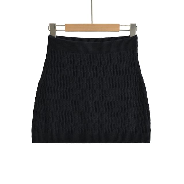 Cable Knit Pencil Mini Skirt with High Rise