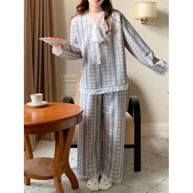 Couple Matching Pajama Set: Long-Sleeve Floral Print Button-Up Shirt + Pants