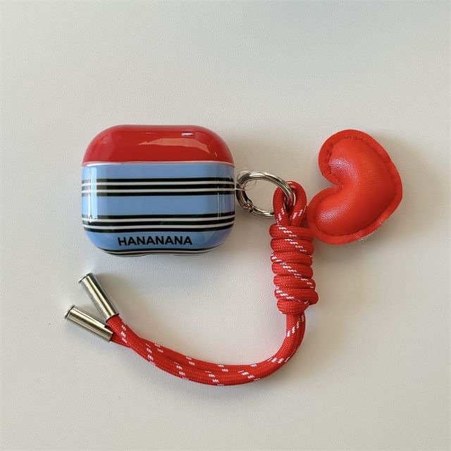 Striped AirPods / Pro Earphone Case Skin / Heart Strap Charm / Set