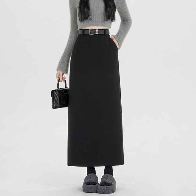 Maxi H-Line Skirt with High Waist and Plain Design