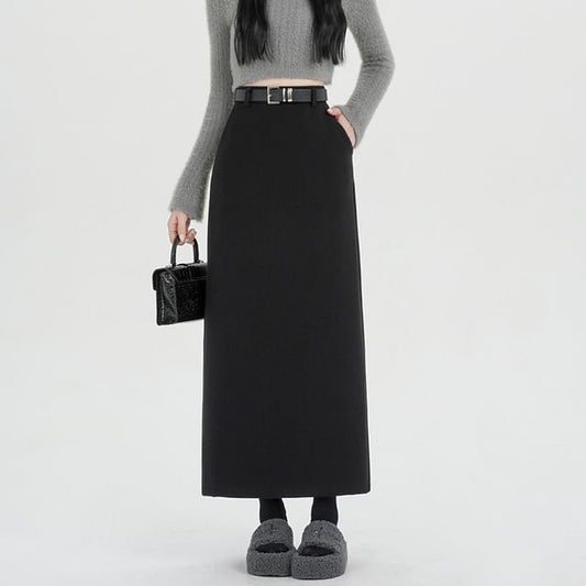Maxi H-Line Skirt with High Waist and Plain Design