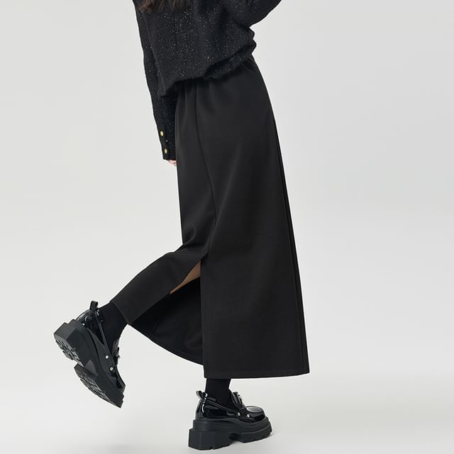 Maxi A-Line Skirt with High Waist in Plain Style