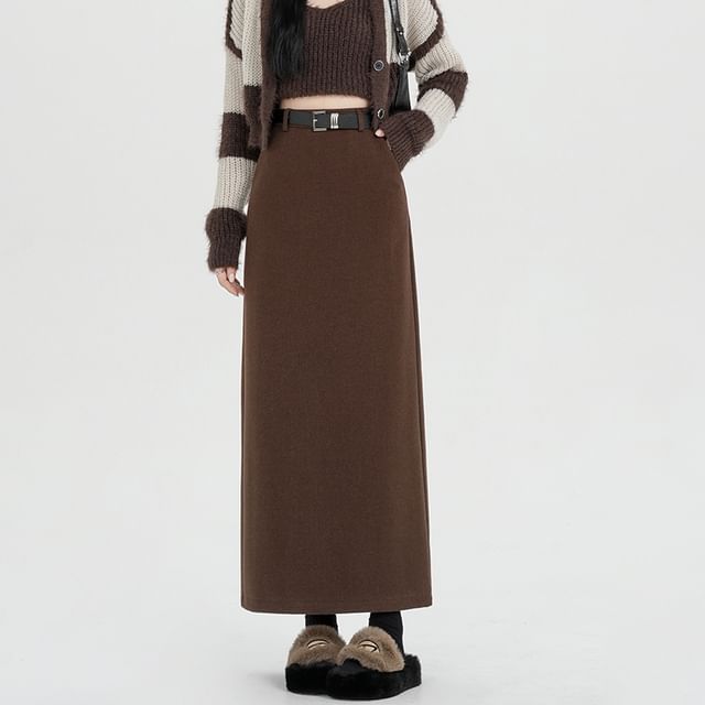 Maxi H-Line Skirt with High Waist and Plain Design
