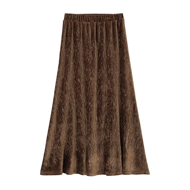 Velvet A-Line Midi Skirt - High Rise