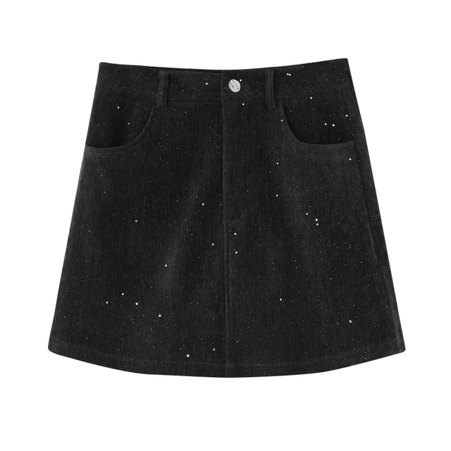 Shimmer Corduroy Mini Pencil Skirt - High Waist