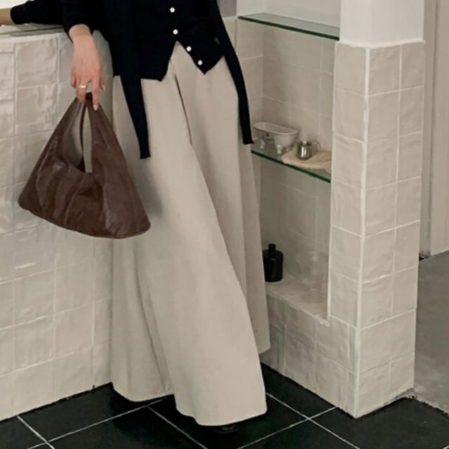 High Rise Maxi A-Line Skirt in Plain Fabric