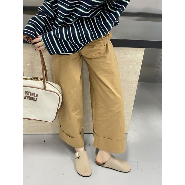 Plain Buckled Faux Suede Mules