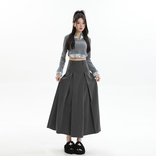 Pleated A-Line Suit Skirt - High Rise