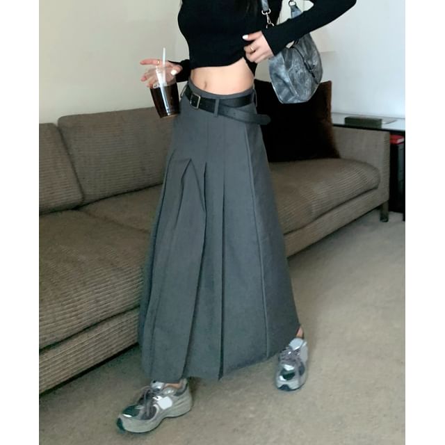 Irregular A-Line Midi Skirt with Belt - Mid Waist