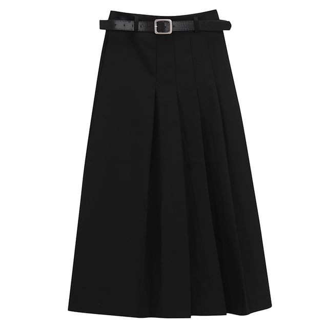 Irregular A-Line Midi Skirt with Belt - Mid Waist