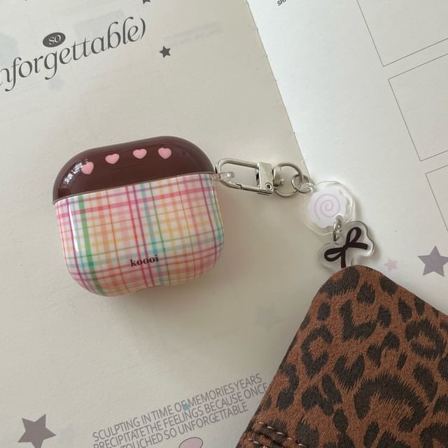 Plaid AirPods / Pro Earphone Case Skin / Floral Charm / Set