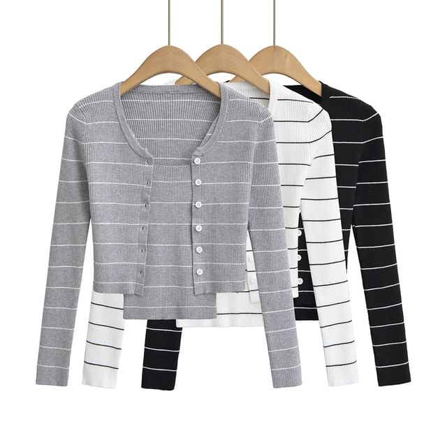 Striped Ribbed Cardigan and Camisole with Mini Skirt Set