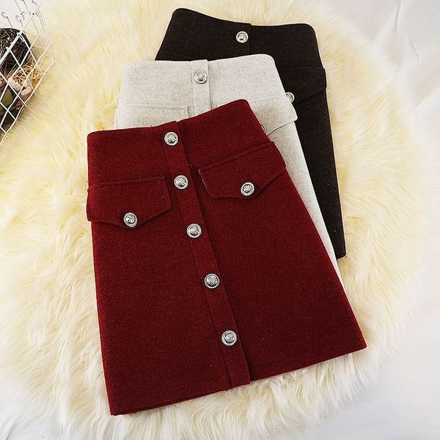 Button-Up Mini A-Line Skirt with High Rise