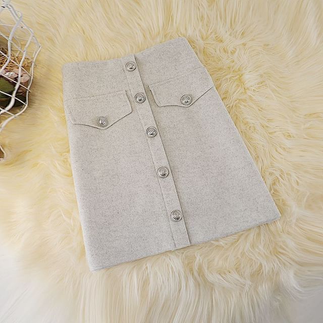 Button-Up Mini A-Line Skirt with High Rise