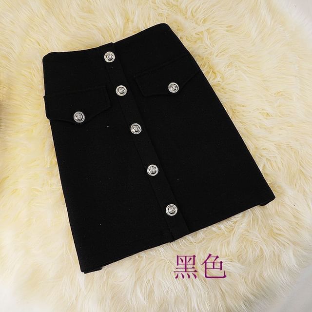 Button-Up Mini A-Line Skirt with High Rise