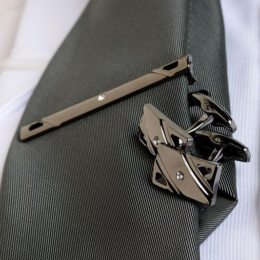 Rhinestone Cufflinks / Tie Clip / Set