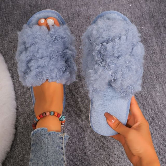 Plain Fluffy Flat Slide Sandals