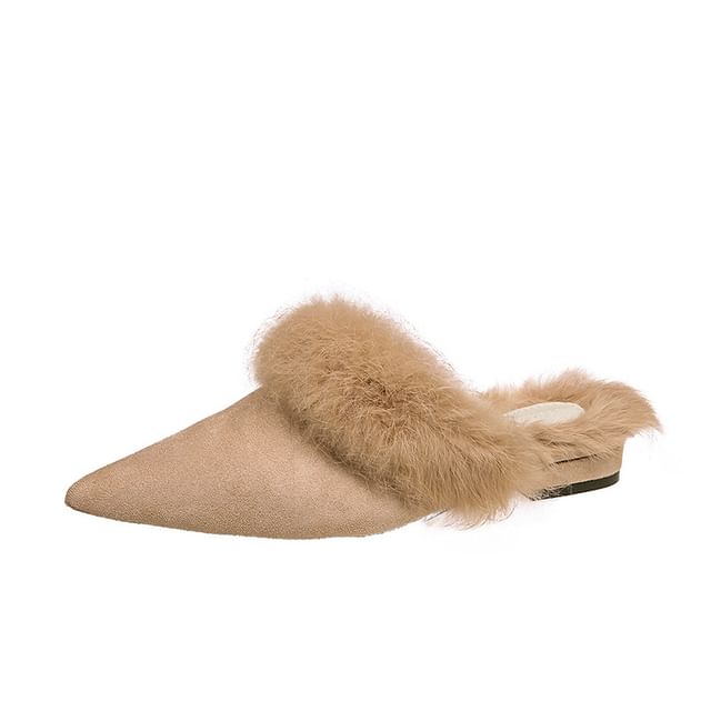 Low Heel Pointed Toe Fleece-Lined Mules