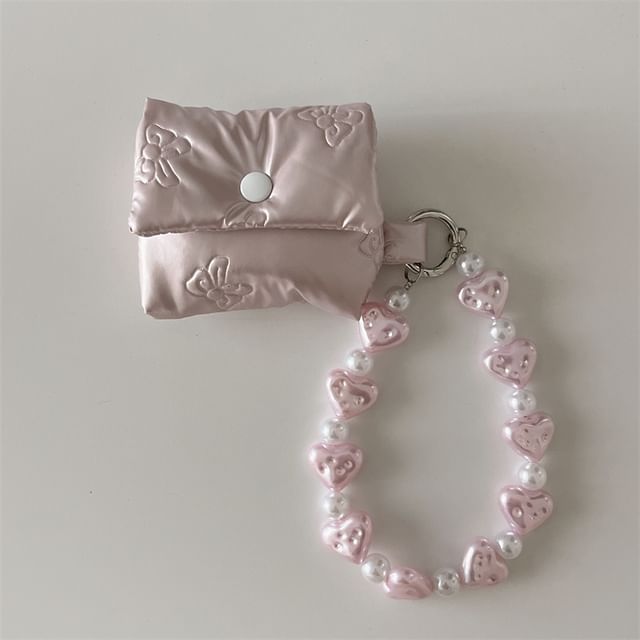 Fabric Heart Faux Pearl Strap AirPods / Pro Earphone Case Skin