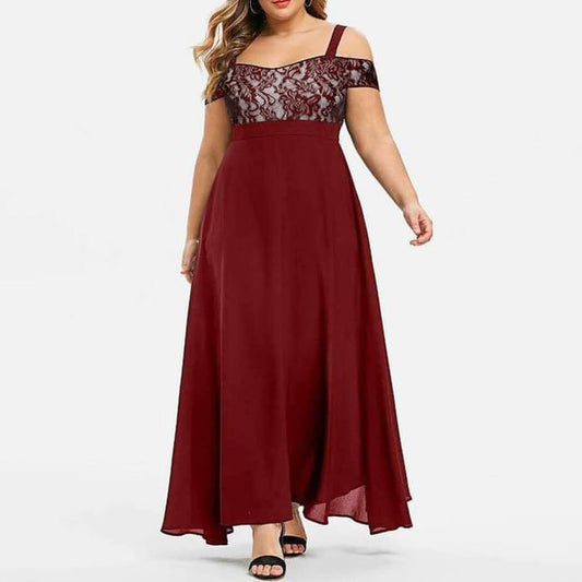 Lace Panel Maxi Dress, Cold-Shoulder Plus Size A-Line