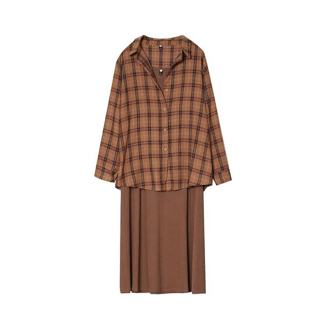 Plaid Shirt and Tank Dress Set, Plus Size
