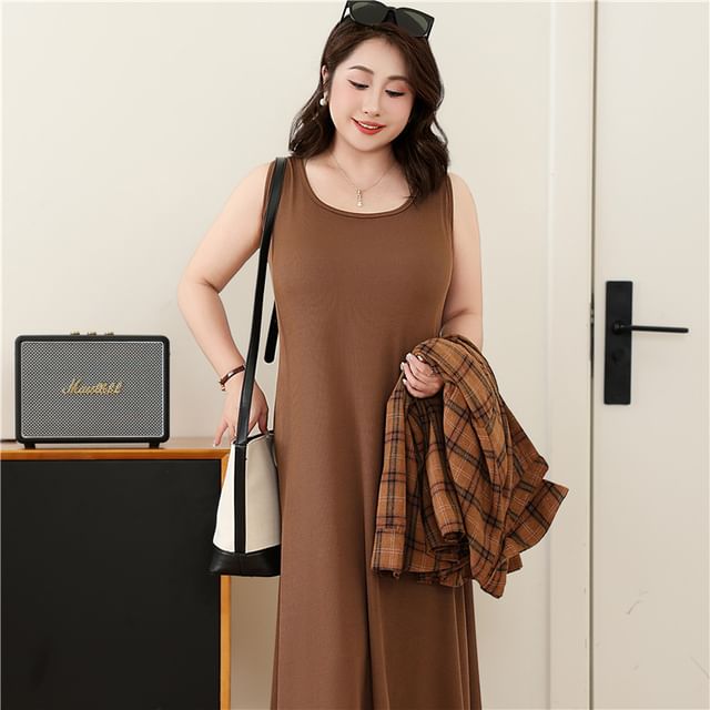 Plaid Shirt and Tank Dress Set, Plus Size