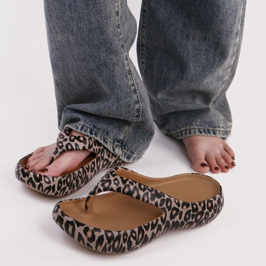 Leopard Print Platform Thong Sandals