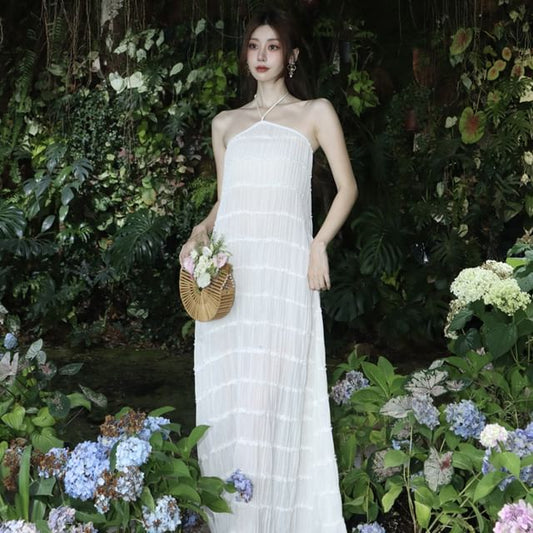 Tiered Halter Maxi Dress, A-Line Silhouette