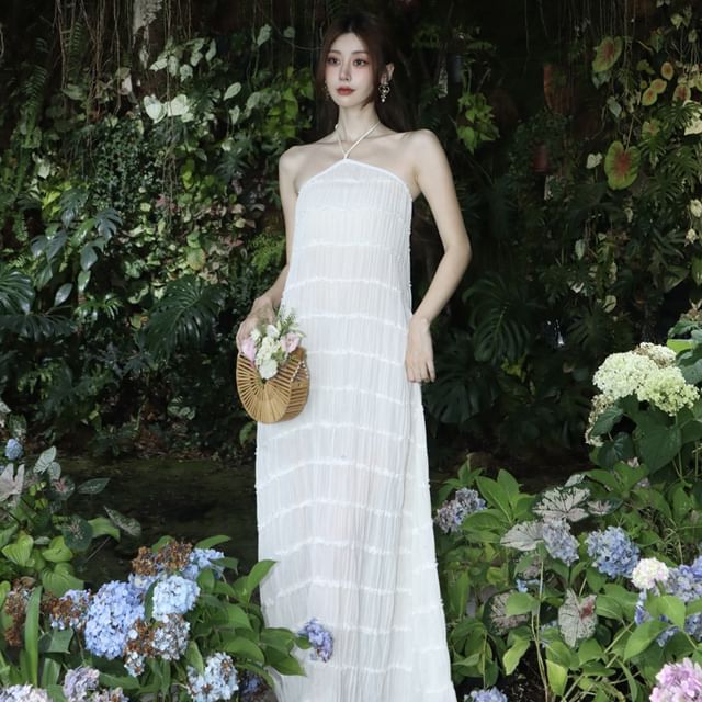 Tiered Halter Maxi Dress, A-Line Silhouette