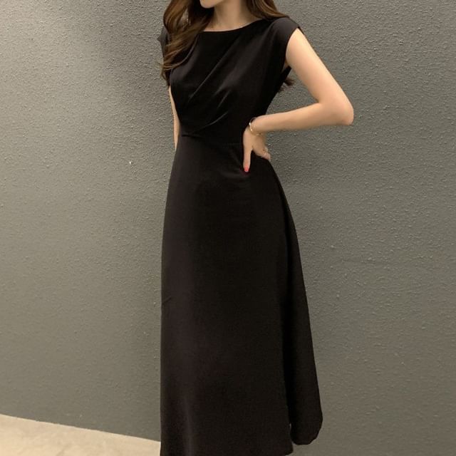 Crewneck Sleeveless A-Line Maxi Dress