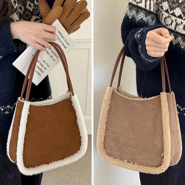 Faux Shearling Trim Shoulder Bag