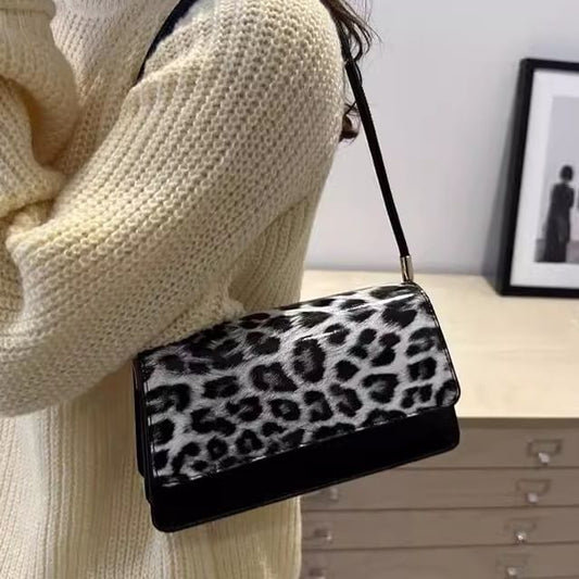 Leopard Print Faux Leather Flap Shoulder Bag