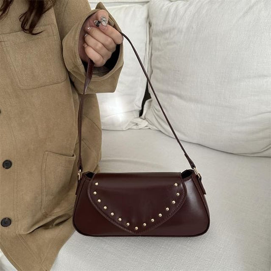 Studded Faux Leather Flap Shoulder Bag