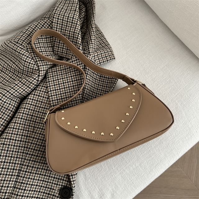 Studded Faux Leather Flap Shoulder Bag