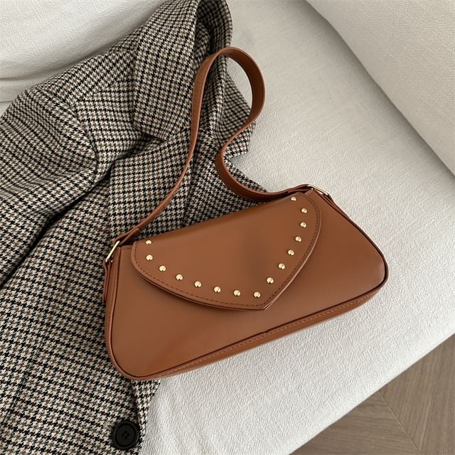 Studded Faux Leather Flap Shoulder Bag