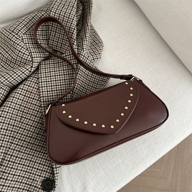 Studded Faux Leather Flap Shoulder Bag