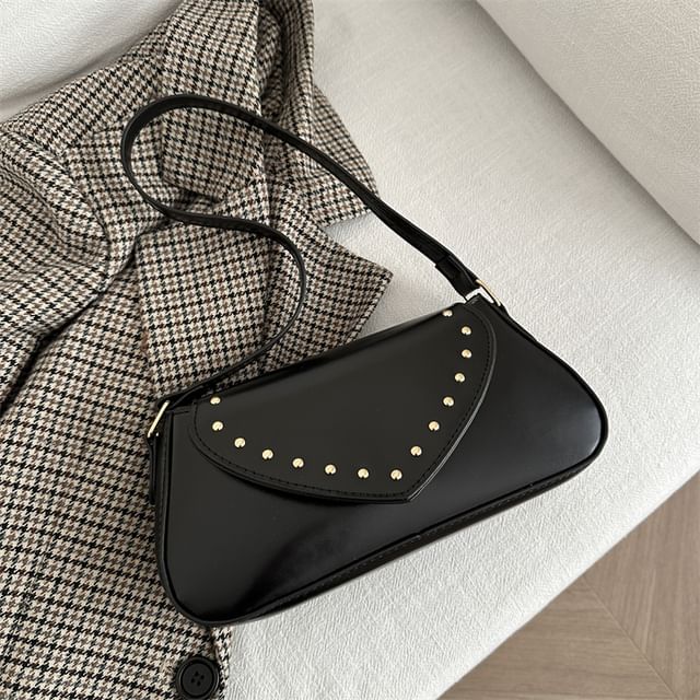 Studded Faux Leather Flap Shoulder Bag