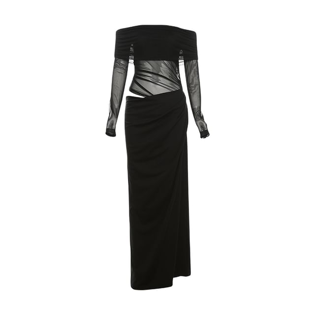 Off Shoulder Sheath Maxi Dress with Long Sleeves