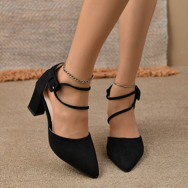 Block Heel Pointed D'Orsay Sandals