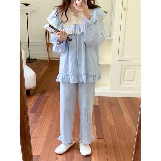 Couple Matching Pajama Set: Long-Sleeve Striped Top + Pants