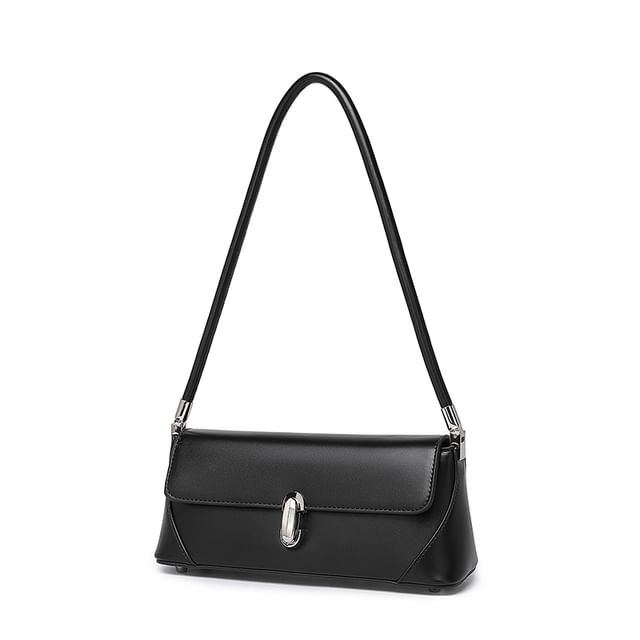 Plain Faux Leather Flap Shoulder Bag
