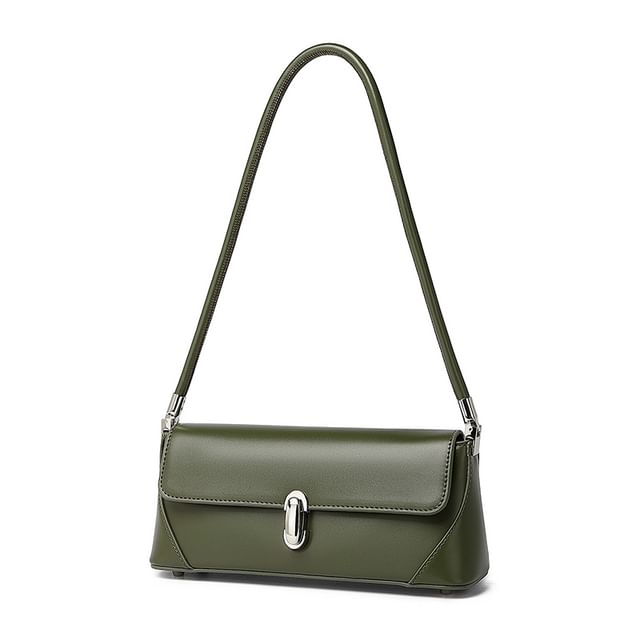 Plain Faux Leather Flap Shoulder Bag