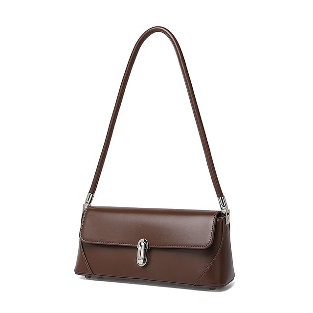 Plain Faux Leather Flap Shoulder Bag