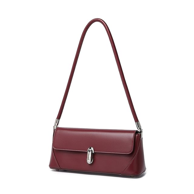 Plain Faux Leather Flap Shoulder Bag