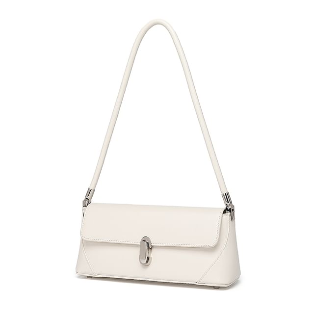 Plain Faux Leather Flap Shoulder Bag
